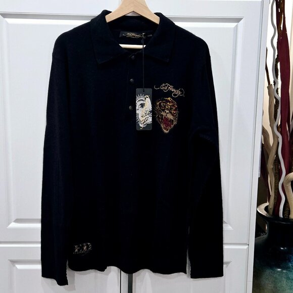 Ed Hardy Vintage Intarsia-Knit Tiger Logo Cashmere Jumper - Picture 1 of 15